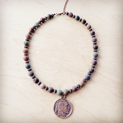 Genuine Picasso Jasper Collar Necklace w/ Indian Head Pendant 261h