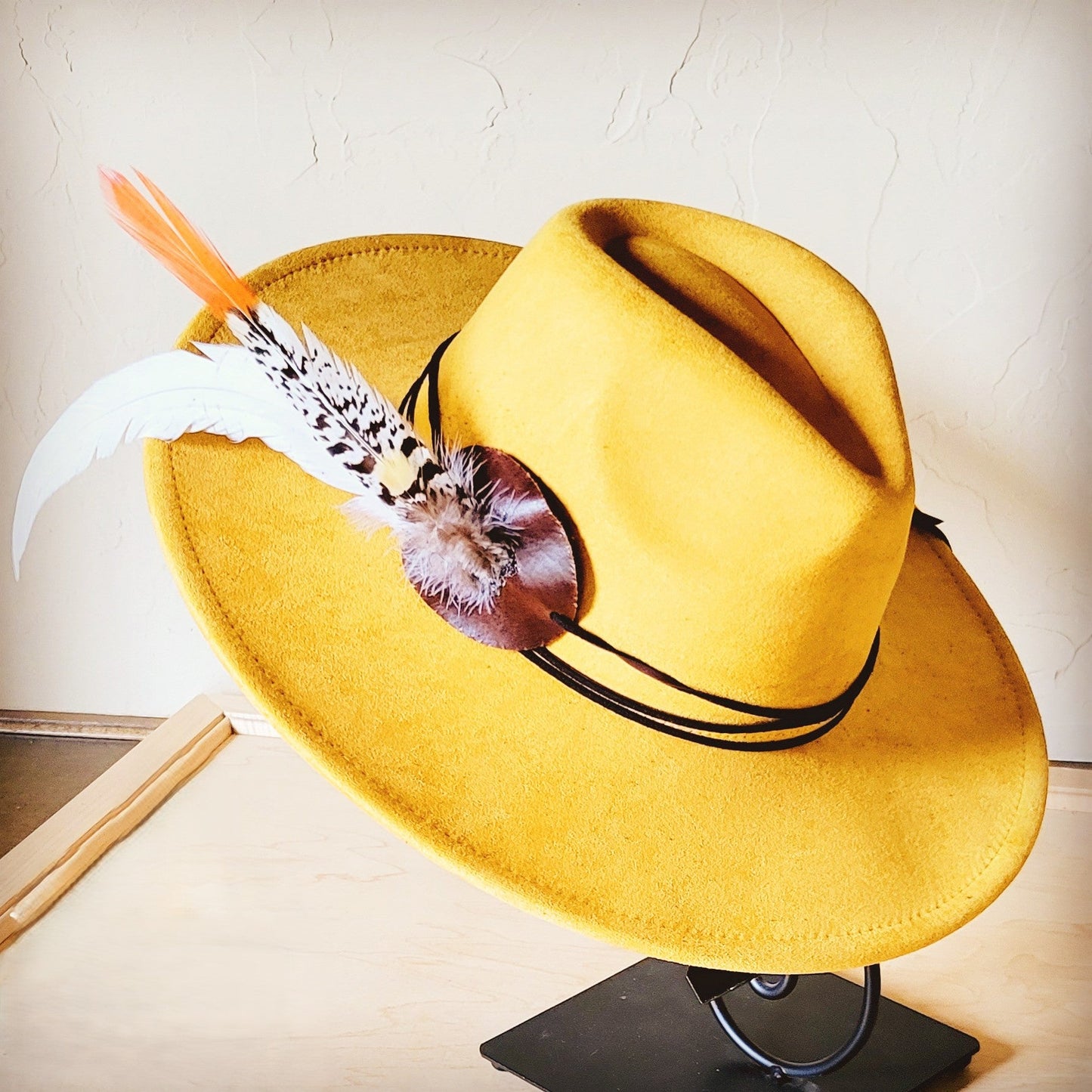 Mustard Boho Western Hat w/ Choice of Turquoise Hat Accent 983v