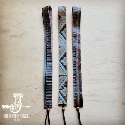 Turquoise Navajo Embossed Leather Hat Band Only 950b