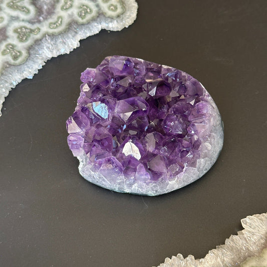 Raw flat Amethyst cluster for home decor, palm stone crystals, affordable gift for crystal lovers
