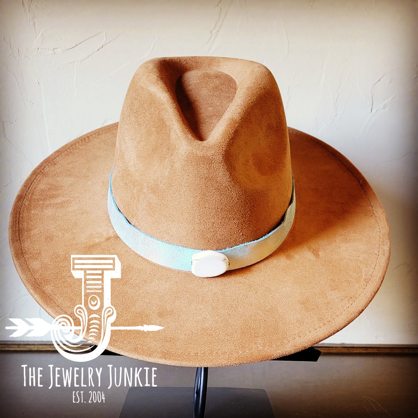 Boho Western Felt Hat w/ Choice of Leather Hat Band w/ Turquoise Slab-Tan 980k