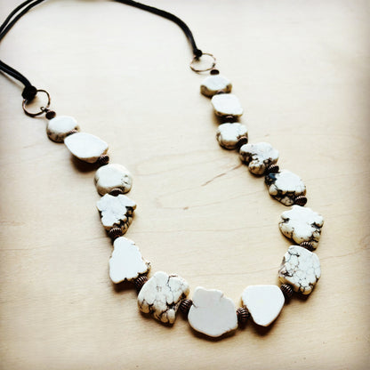 White Turquoise Slab Necklace with Leather Closure 228O