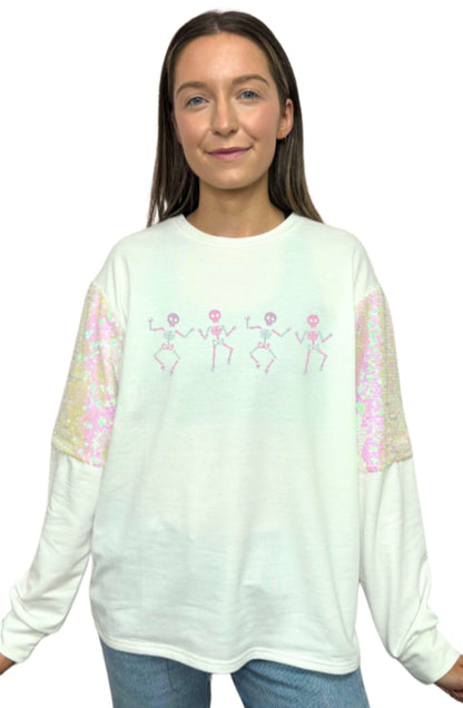 White Dancing Skeleton Long Sleeve