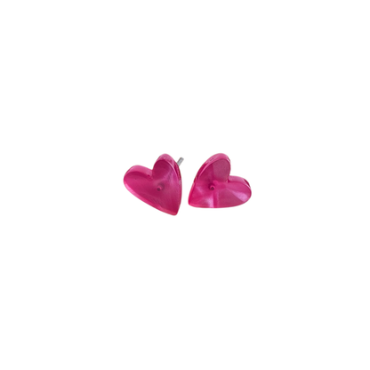 Hand Drawn Heart Studs - Hot Pink