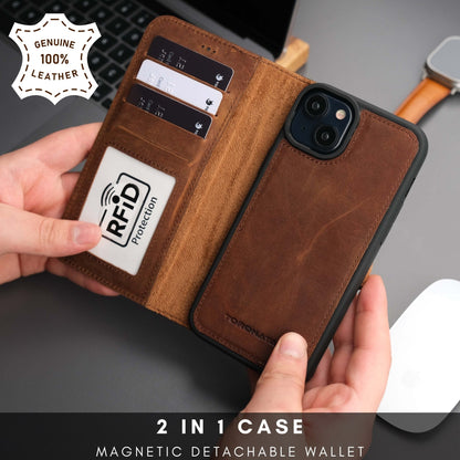 Casper Leather iPhone 15 Wallet Case | Detachable MagSafe Compatible RFID Protection