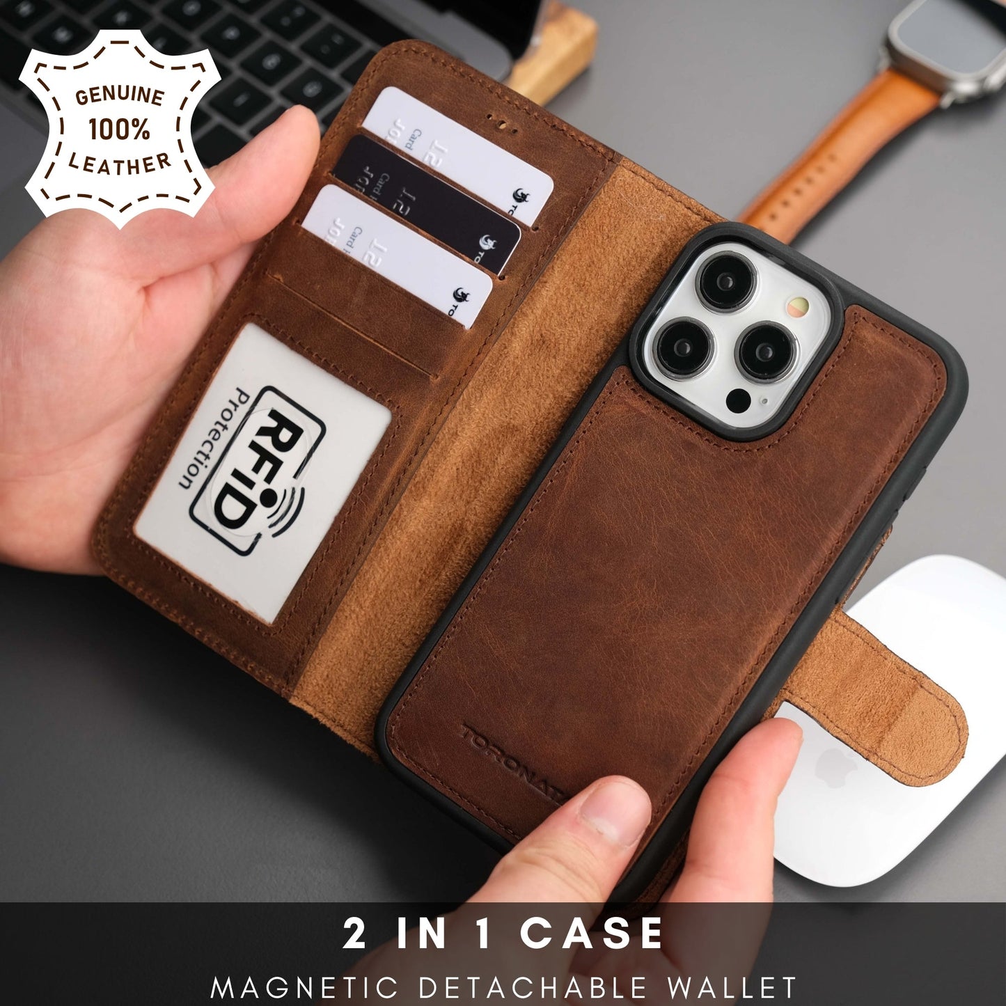 Casper Leather iPhone 15 Pro Max Wallet Case | Detachable MagSafe Compatible RFID Protection
