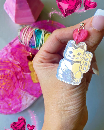 Maneki-neko Silver Earrings