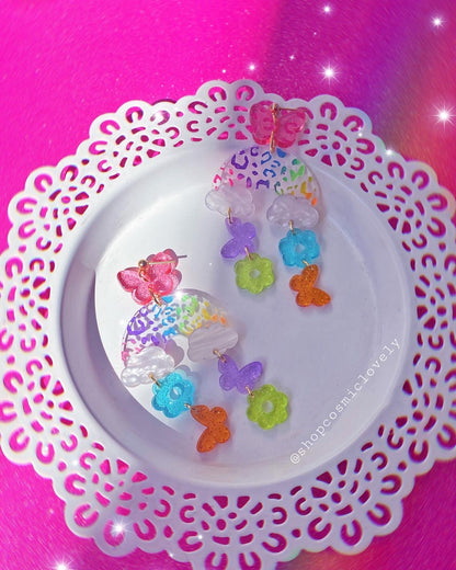 Rainbow Leopard Arch Earrings