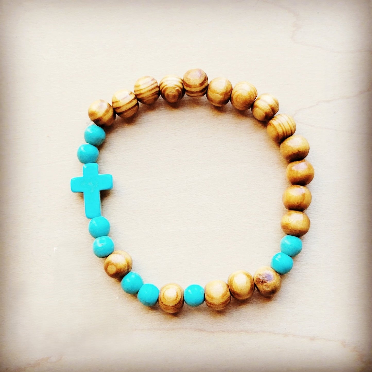 Bracelet Bar-Wood & Blue Turquoise Beads 806u