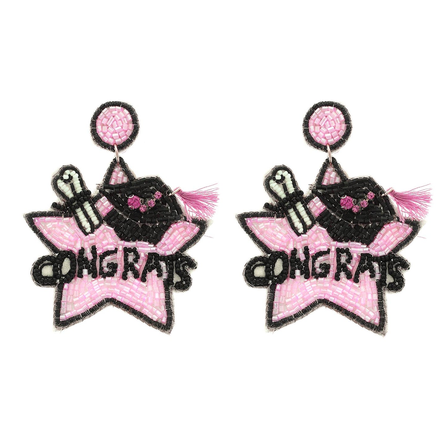 Congrats Letter Beaded Star Earrings: Pink