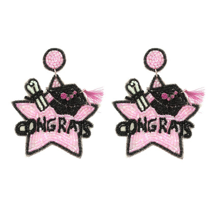 Congrats Letter Beaded Star Earrings: Pink