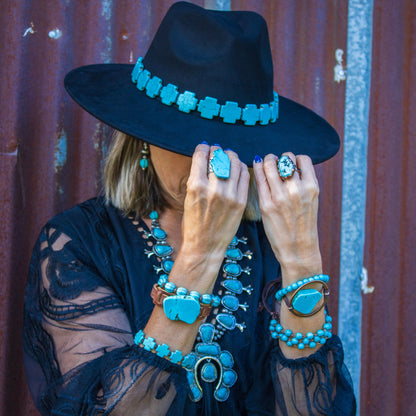 Turquoise Bracelet w/ Stone Slab & Adjustable Ties 010i