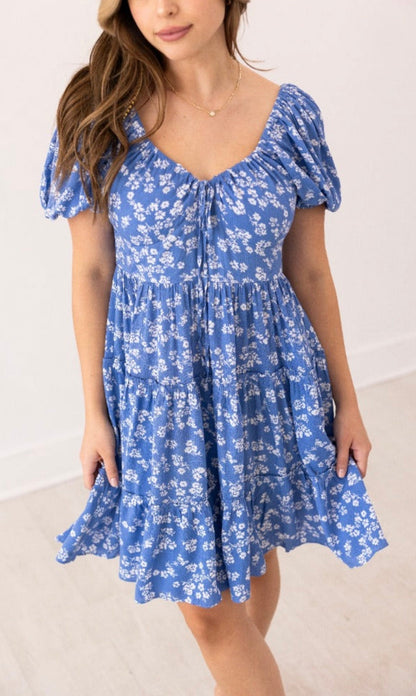Blue Floral Babydoll Dress