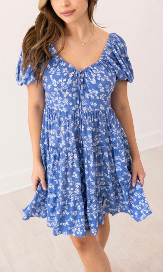 Blue Floral Babydoll Dress