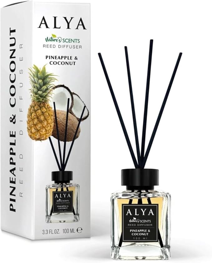 ALYA Nature's Scents Reed Diffuser, Pineapple & Coconut Fragrance, 3.3 FL OZ, 100 ML