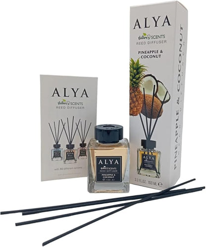 ALYA Nature's Scents Reed Diffuser, Pineapple & Coconut Fragrance, 3.3 FL OZ, 100 ML
