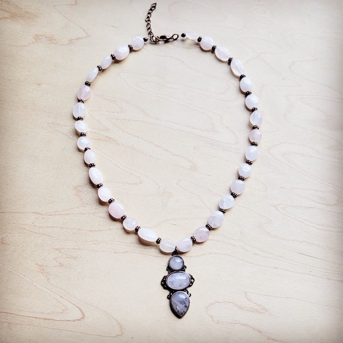 Rose Quartz Beaded Collar Necklace w/ Pendant 260d