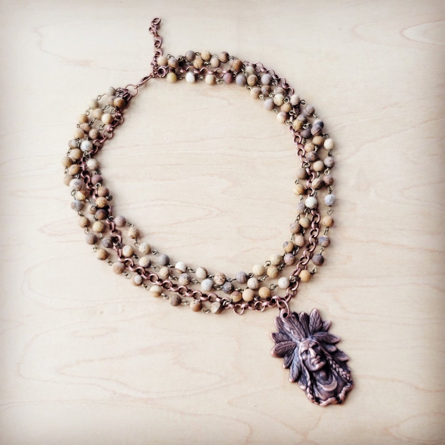 Picture Jasper Beaded Collar Necklace w/ Indian Pendant 260t