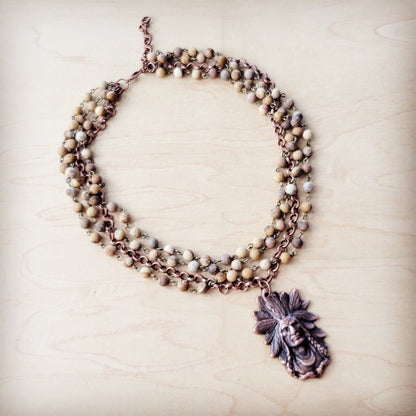 Picture Jasper Beaded Collar Necklace w/ Indian Pendant 260t