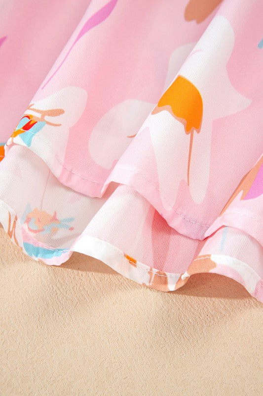 Multicolour Floral Patchwork Frill Notched Neck Ru