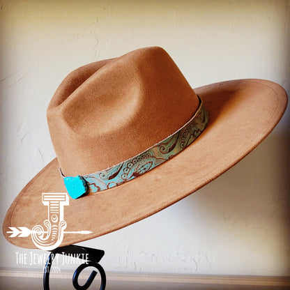 Boho Western Felt Hat w/ Choice of Leather Hat Band w/ Turquoise Slab-Tan 980k