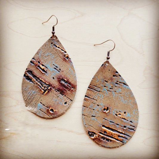 **Leather Teardrop Earring-Driftwood Tarnished Copper 210m