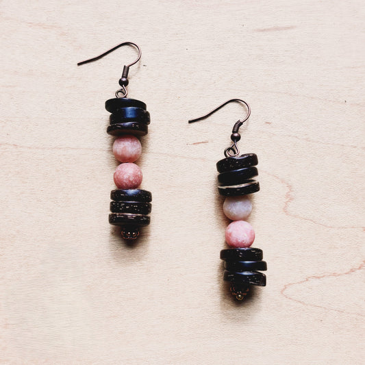 **Frosted Marble Jasper and Wood Earrings (220g)