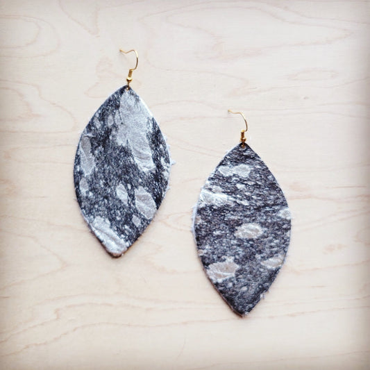 **Leather Oval Earring-Silver Metallic Hair on Hide 225h