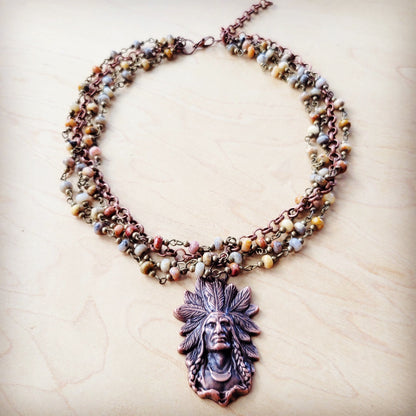 Natural Agate Beaded Collar Necklace w/ Indian Pendant 260v