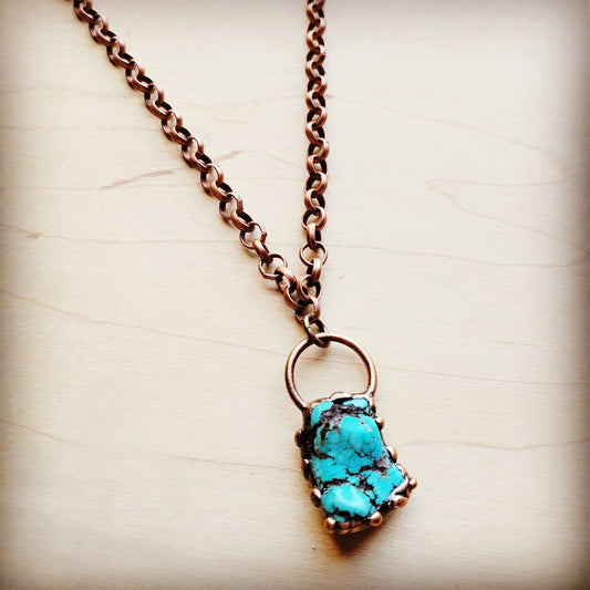 Long Copper Necklace with Turquoise and Copper Pendant 255f