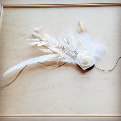 Boho Western Wedding Floral & Feather Bridal Hat in Tan 984k