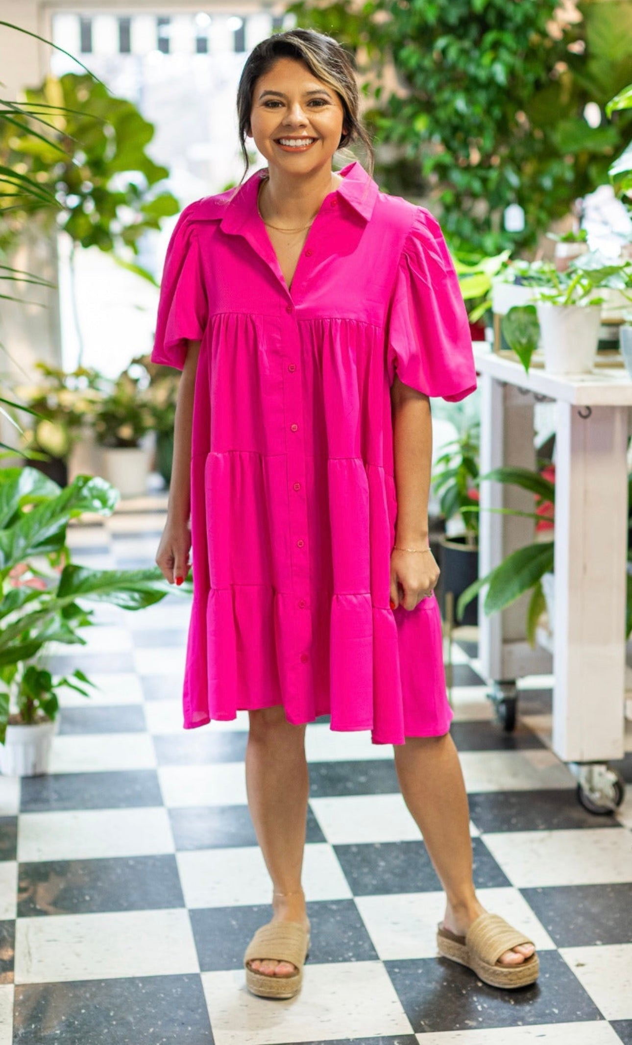 Hot Pink Button Up Dress