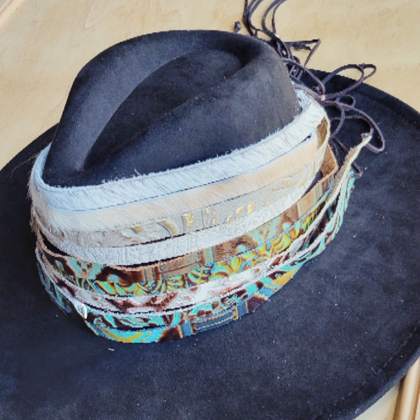 **Tan Metallic Leather Hat Band Only 984b