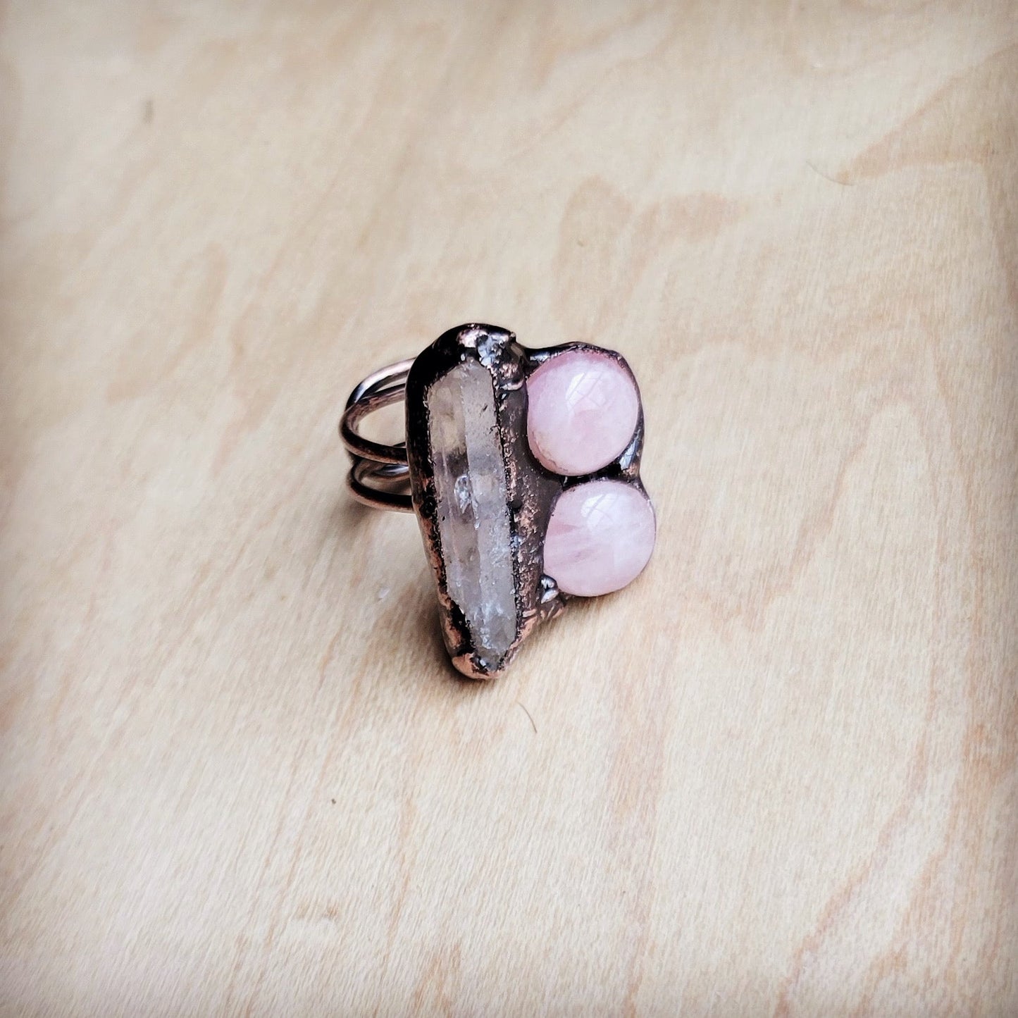 Genuine Rose Quartz Ring in a Copper Setting 012ff