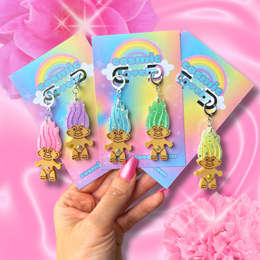 Pastel Rainbow Confetti Spring Troll Earrings