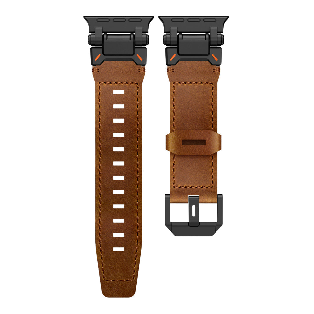 Leather Tactical Band for Apple Watch Ultra – 26mm Wide, Mecha-Style Connectors, Adventure-Ready