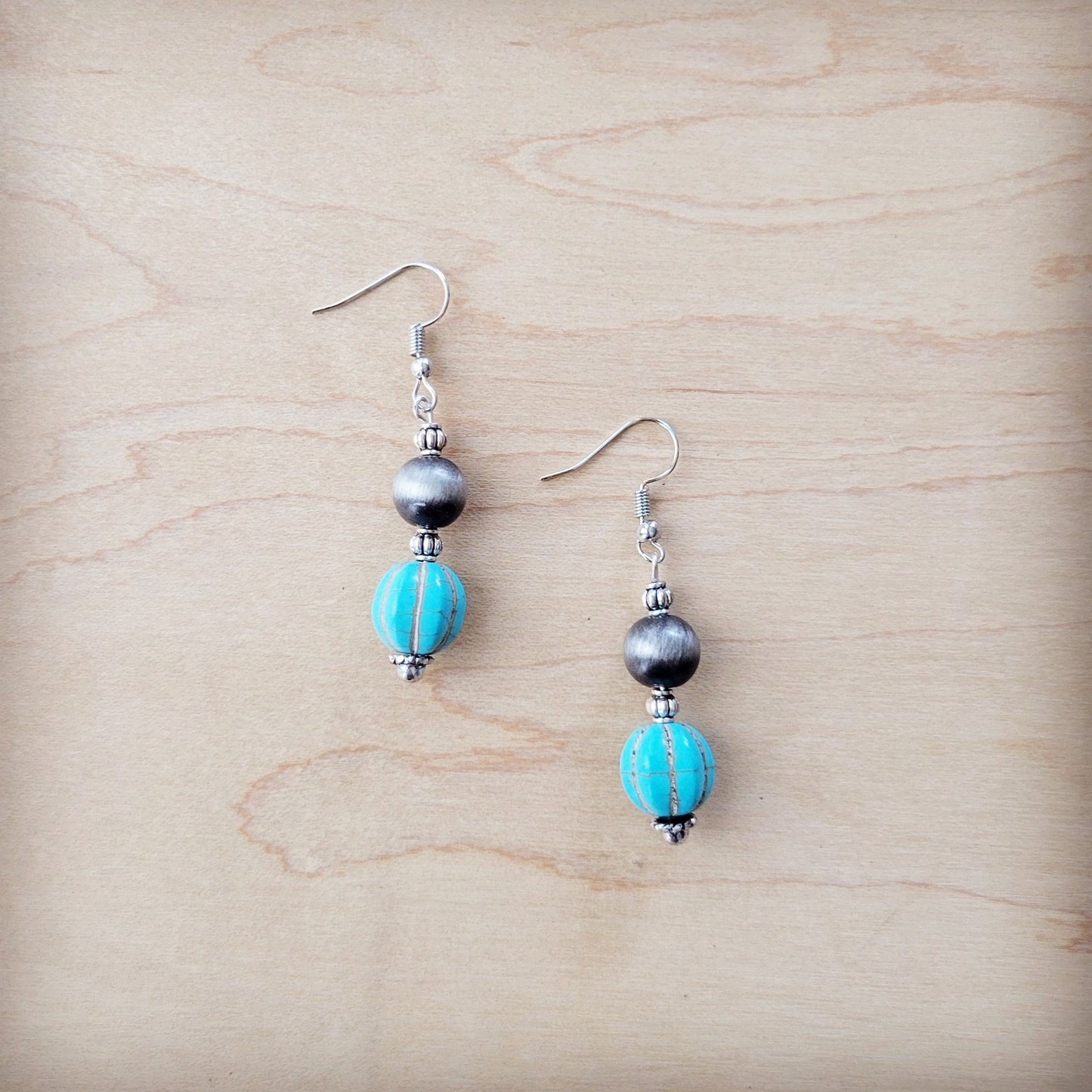 Western Blue Turquoise w/ Silver Bead Drop Earring 200w
