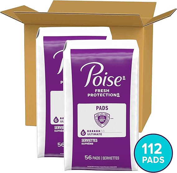 Poise Incontinence & Postpartum Pads for Bladder Leaks, 6 Drop Ultimate Absorbency, Regular Length