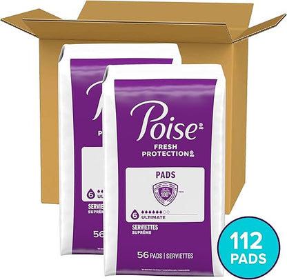 Poise Incontinence & Postpartum Pads for Bladder Leaks, 6 Drop Ultimate Absorbency, Regular Length