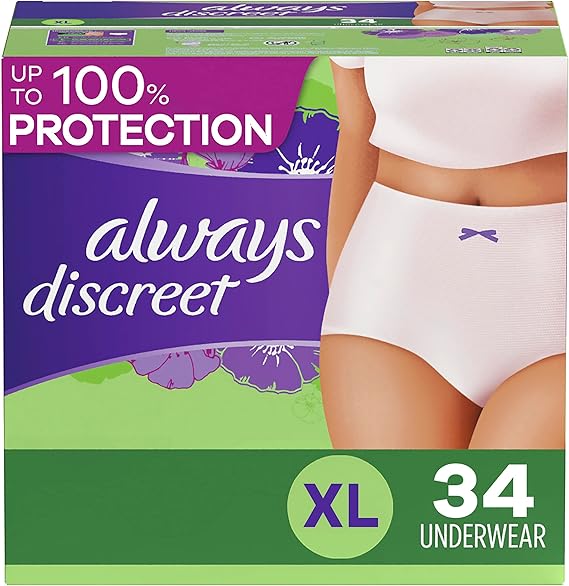 Always Discreet, Incontinence & Postpartum Underwear For Women, Maximum Protection, Small/Medium, 42 Count
