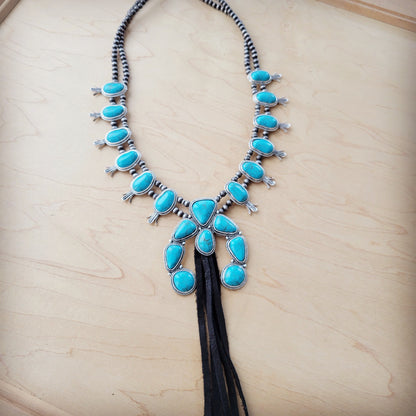 Turquoise Squash Blossom Necklace w/ Long Black Tassel 262b