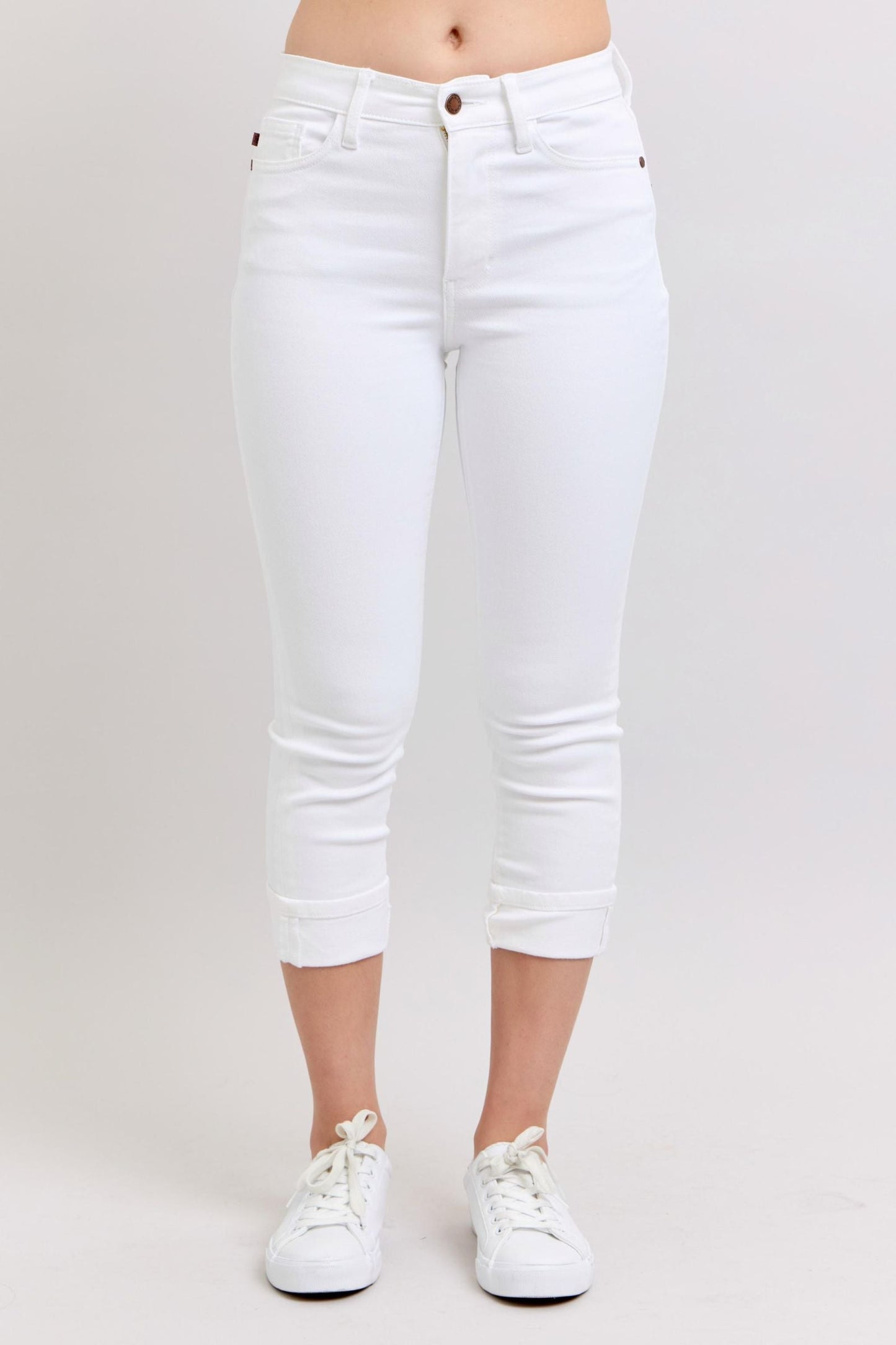 Mid Rise White Capri W/Cuff