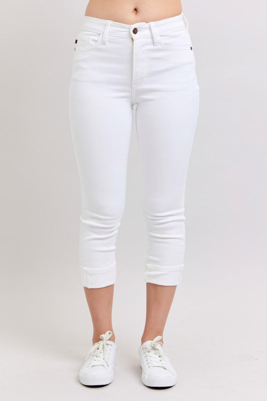 Mid Rise White Capri W/Cuff