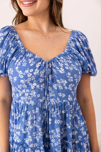 Blue Floral Babydoll Dress