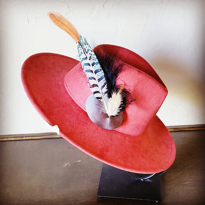 Boho Western Hat w/ Feather Tie Hat Band-Rust 982t