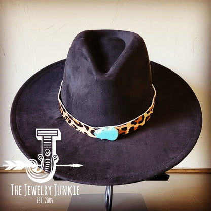 Boho Western Felt Hat w/ Choice of Leather Hat Band w/ Turquoise Slab-Black 980j