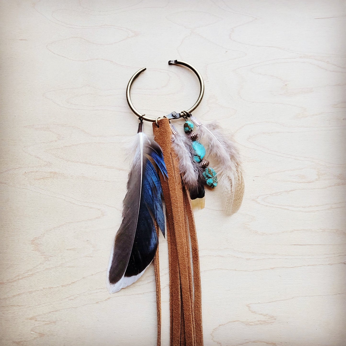 Boho Western Boot Bling Charm with Leather Fringe 500a