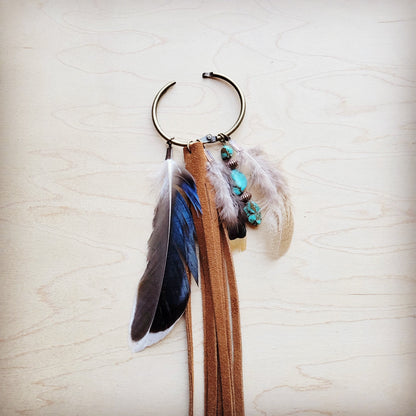 Boho Western Boot Bling Charm with Leather Fringe 500a