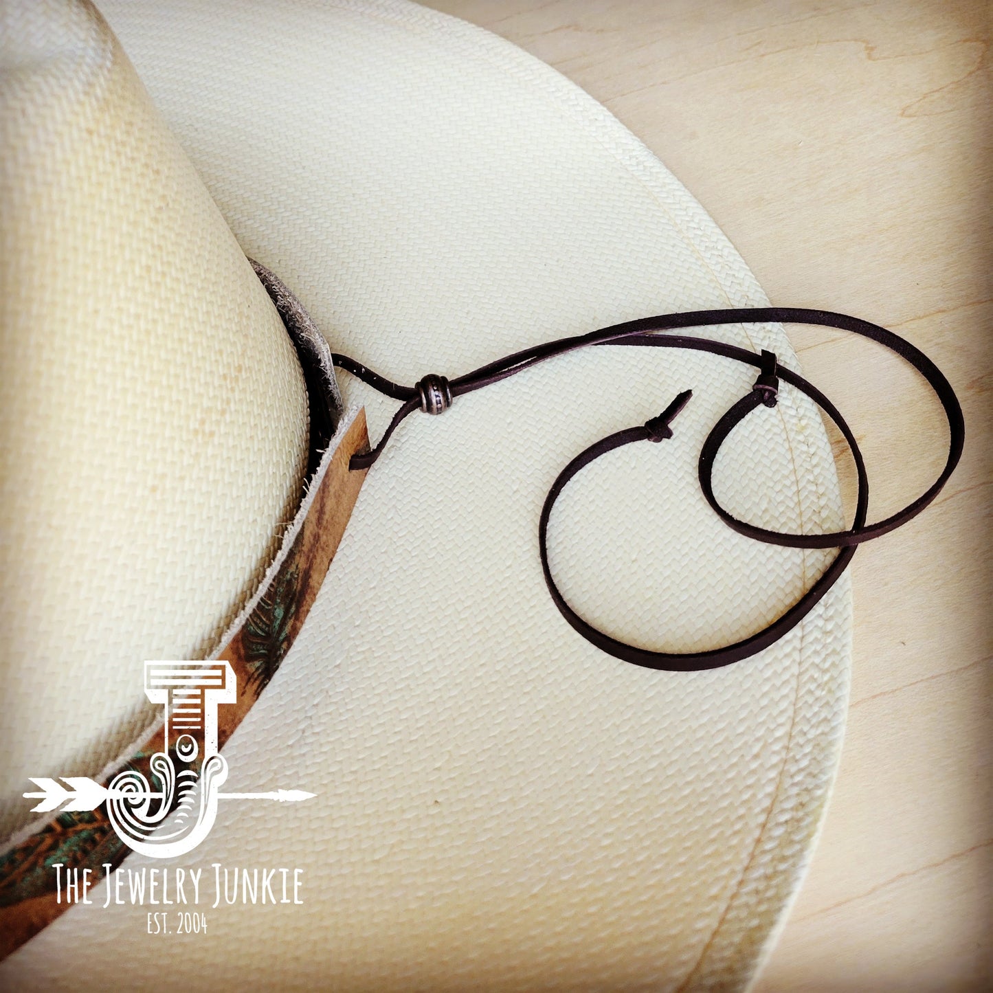 **Driftwood Tarnished Copper Embossed Leather Hat Band Only w/ Turquoise Slab 951u