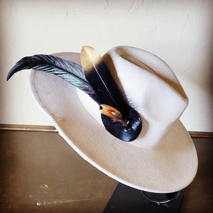 Boho Western Hat w/ Feather Tie Hat Band-Bone 982m